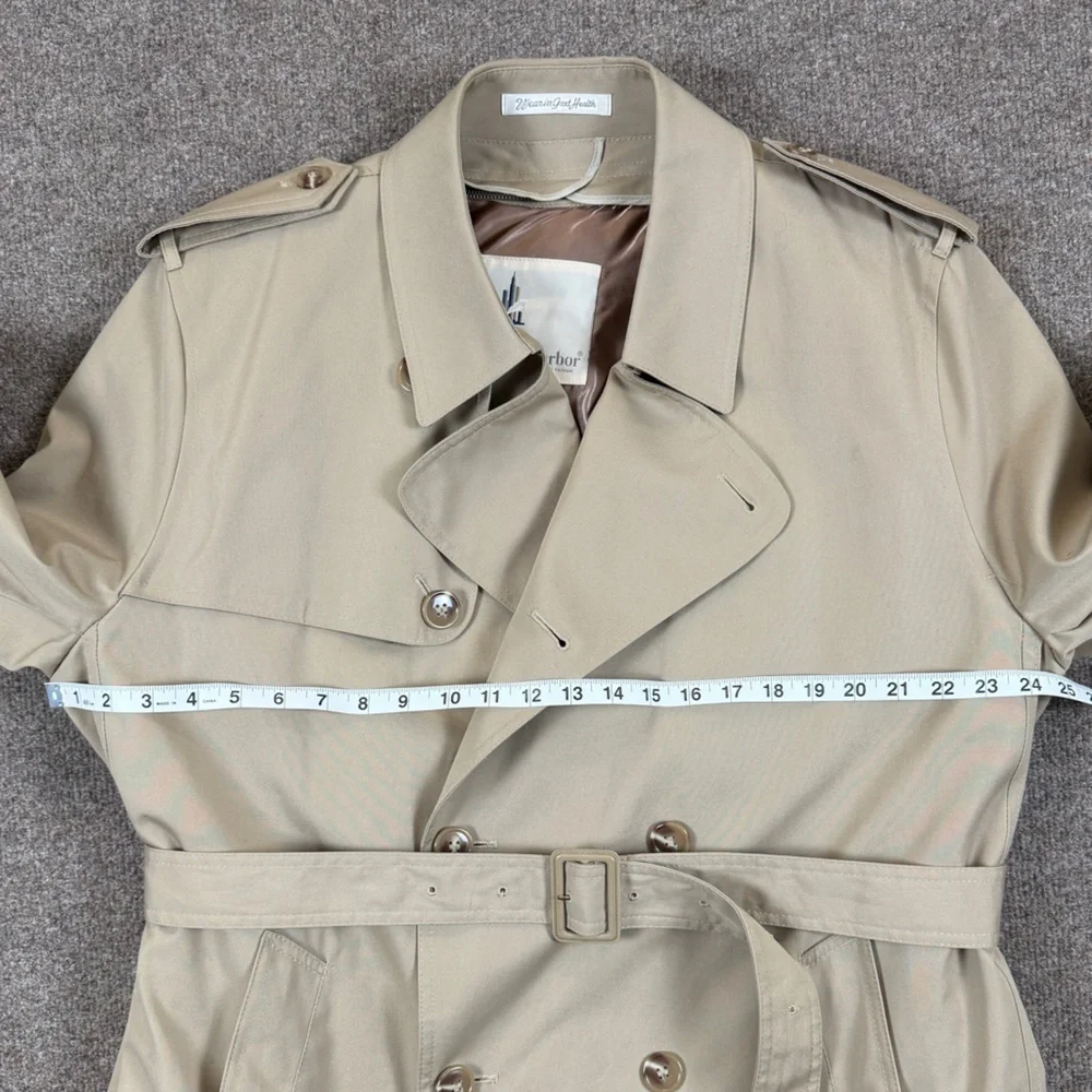 Misty Harbor Long Double Breasted Belted Trench Coat Mens 44 Removable Fur Liner